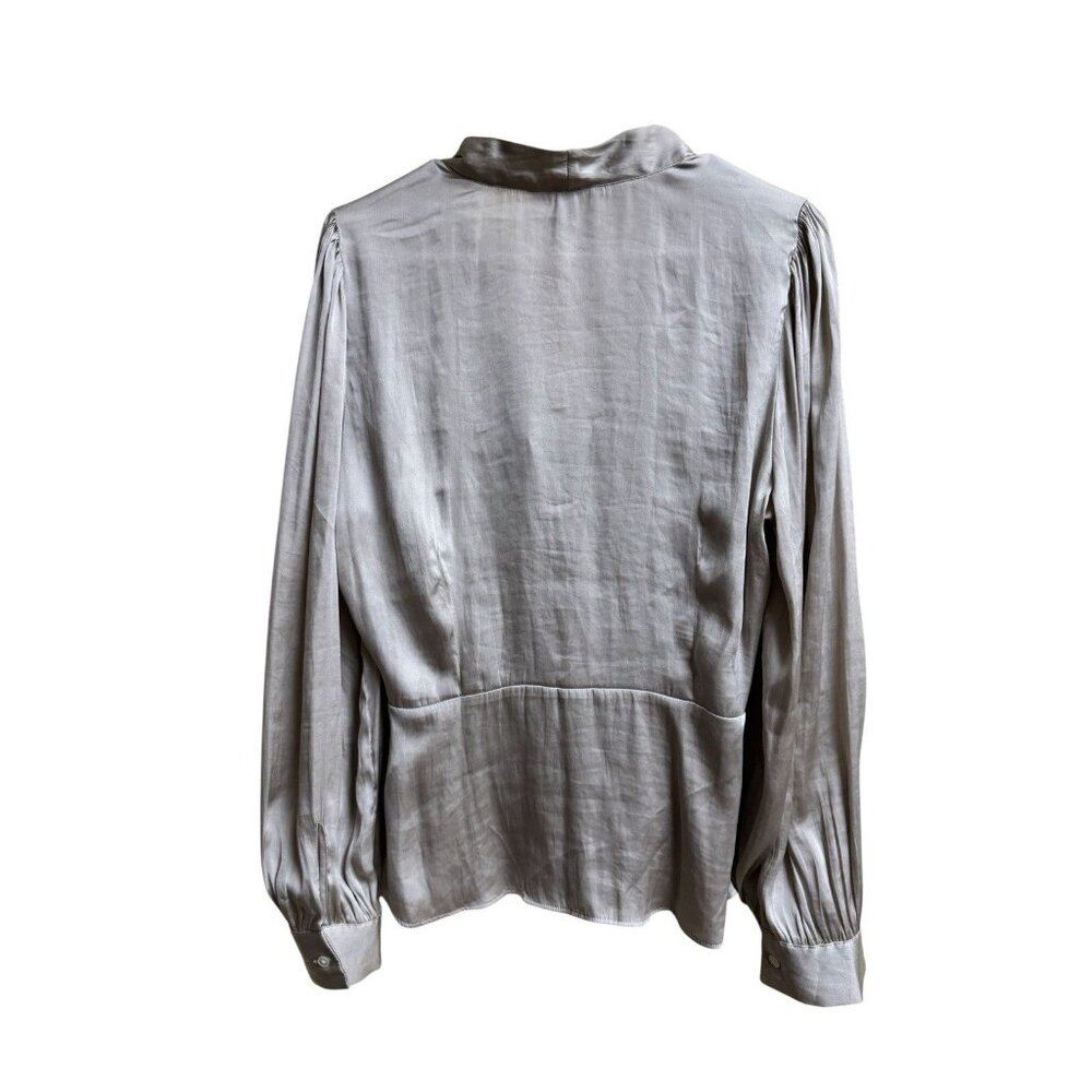 Banana Republic Wrap Blouse Womens L Beige Satin Long Sleeve Tie Waist - Picture 2 of 5